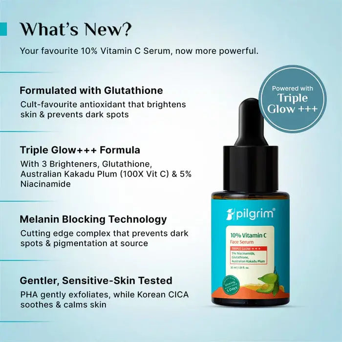 Pilgrim 10% Vitamin C Face Serum — Triple Glow Formula | Brightening + Anti-Dark Spot + Radiance Boost