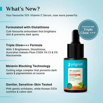 Pilgrim 10% Vitamin C Face Serum — Triple Glow Formula | Brightening + Anti-Dark Spot + Radiance Boost