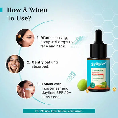 Pilgrim 10% Vitamin C Face Serum — Triple Glow Formula | Brightening + Anti-Dark Spot + Radiance Boost